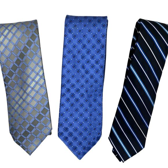 3 Ties J Ferrar, Roundtree & Yorke, Kenneth Cole reaction men’s geometric/stripe - Picture 1 of 10